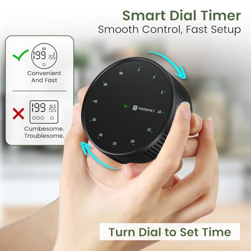 Portronics Tixie Rotational Countdown Timer with 12 Timing Gear & Magnetic Attachments, LED Indicator, Anti Slip Silicone Pad, Countdown Timer for Studying, Cooking, Yoga, Meditation, Office (Black) - Image 4