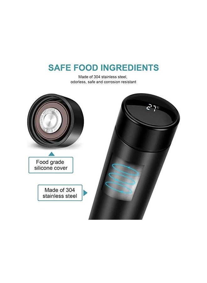 Zaboon - Infuser Bottle Thermoses Water Bottle Travel Mug With Smart Lcd Touch Screen Keep Hot Or Cold Car Portable Travel Tea Coffee Vacuum Thermoses Cup Anticollision Leakproof (Black) - Image 1