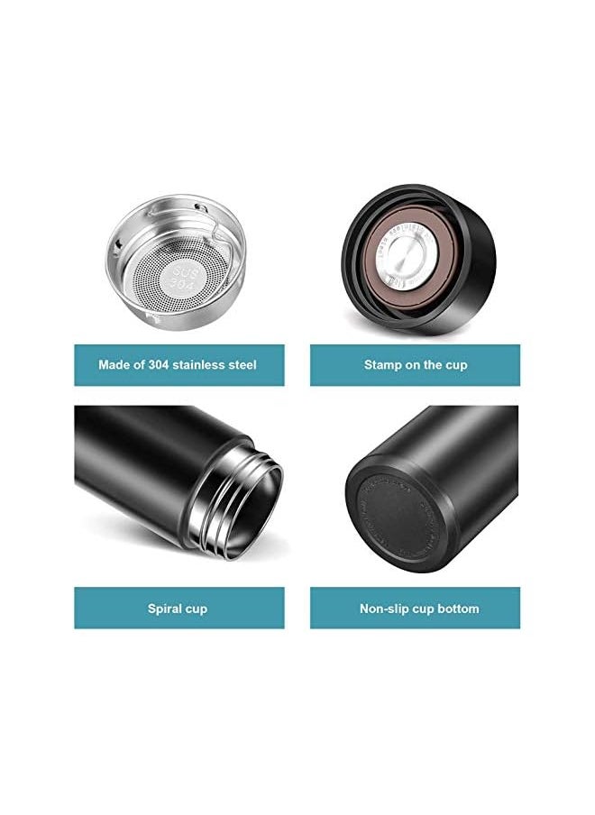 Zaboon - Infuser Bottle Thermoses Water Bottle Travel Mug With Smart Lcd Touch Screen Keep Hot Or Cold Car Portable Travel Tea Coffee Vacuum Thermoses Cup Anticollision Leakproof (Black) - Image 1