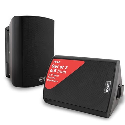 Pyle نظام مكبر صوت بلوتوث مقاوم للماء بيل 65 بوصة مع تركيب على الحائط للصوت الداخلي والخارجي مع مضخم رقمي مدمج هيكل مقاوم للعوامل الجوية صوت عالي القوة تركيب سهل أسود