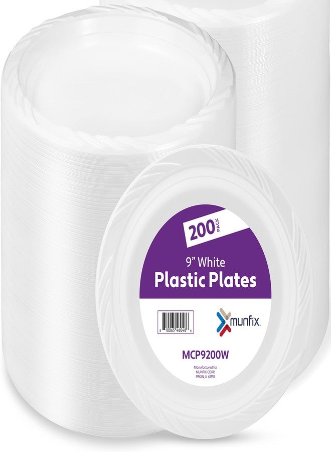Munfix 200 White Plastic Plates Set - 9 Inch Disposable Dinner Plates Bulk Pack, for Party, BBQ, Picnic, Parties, Travel and Events, Microwavable Recyclable - Image 1