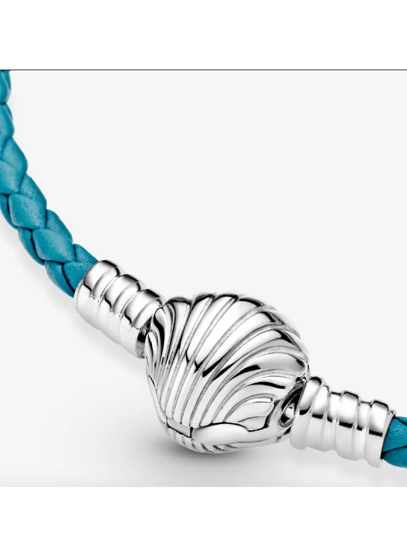 باندورا سوار باندورا من الجلد المضفر بلون الفيروز مع قفل صدفة البحر