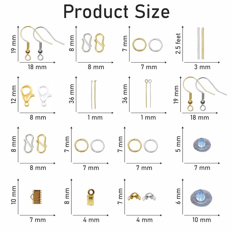INDIKONB طقم صنع المجوهرات INDIKONB | مكونات معدنية ذهبية وفضية للحرف اليدوية، مستلزمات الخرز للقلائد، الأساور والأقراط (مكونات + أدوات) - Image 4