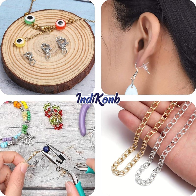 INDIKONB طقم صنع المجوهرات INDIKONB | مكونات معدنية ذهبية وفضية للحرف اليدوية، مستلزمات الخرز للقلائد، الأساور والأقراط (مكونات + أدوات) - Image 5