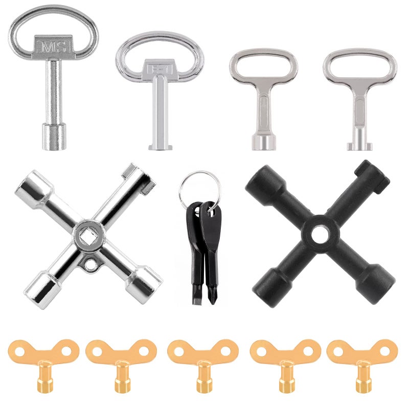 Tanstic 13Pcs Multifunctional Utility Kit Includes 4Way Spanner Square Keys Water Tap Faucet Keys for Radiators Gas Electric Meter Boxes