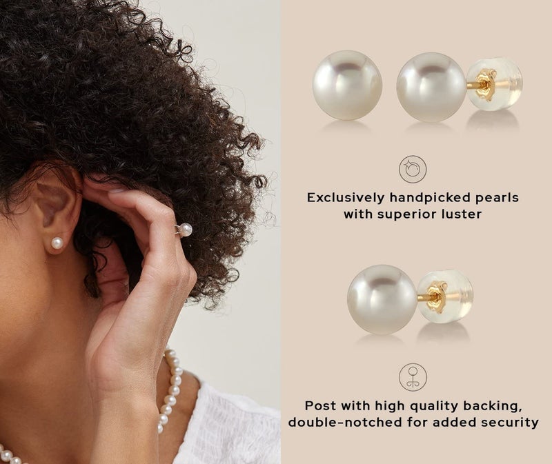 THE PEARL SOURCE 5.5-6.0mm White Japanese Akoya Real Pearl Earrings for Women - 14k Gold Stud Pearl Earrings | Hypoallergenic Earrings with Genuine Cultured Pearls - Image 4