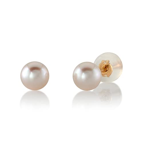 THE PEARL SOURCE 5.5-6.0mm White Japanese Akoya Real Pearl Earrings for Women - 14k Gold Stud Pearl Earrings | Hypoallergenic Earrings with Genuine Cultured Pearls - Image 1