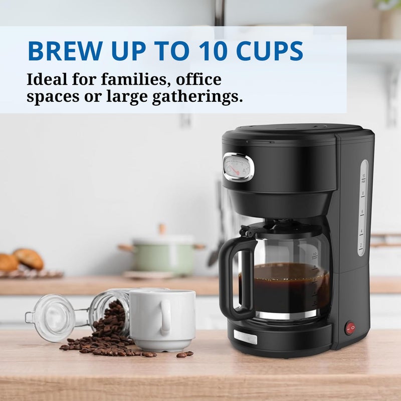 Westinghouse صانعة القهوة ويستنجهاوس الأمريكية من سلسلة ريترو سعة 1.25 لتر - أسود | تصميم أنيق مع تحكم في التخمير، وظيفة الإيقاف والصب، فلتر دائم (نسخة الإمارات) - ضمان لمدة 2 سنوات - Image 4