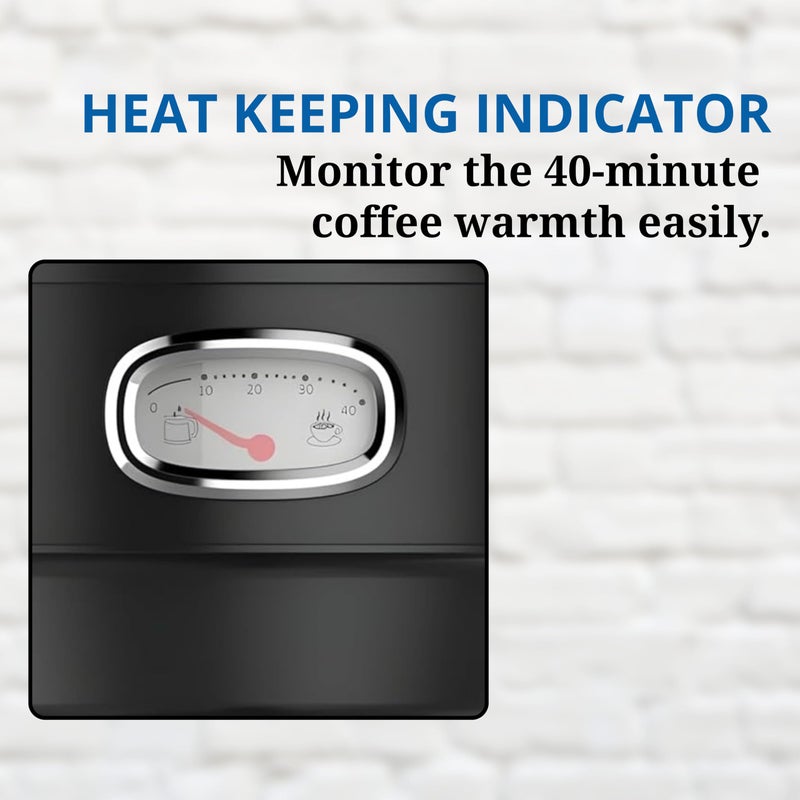 Westinghouse صانعة القهوة ويستنجهاوس الأمريكية من سلسلة ريترو سعة 1.25 لتر - أسود | تصميم أنيق مع تحكم في التخمير، وظيفة الإيقاف والصب، فلتر دائم (نسخة الإمارات) - ضمان لمدة 2 سنوات - Image 5