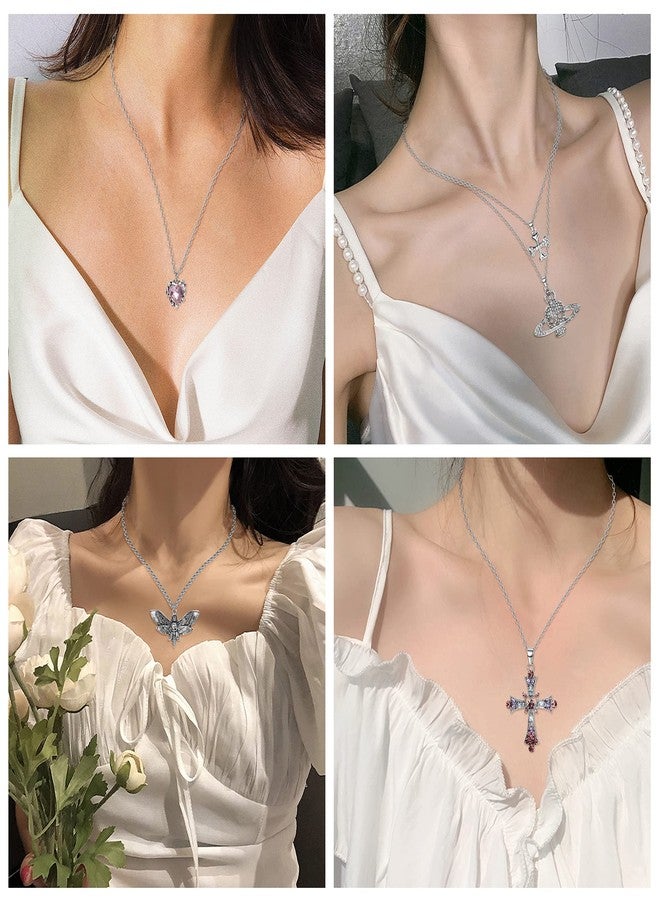 Sanfenly Vintage Gothic Necklace Set for Women Punk Grunge Cross Heart Bat Spider Angel Wing Saturn Skull Pendant Layered Choker Statement Necklaces - Image 3
