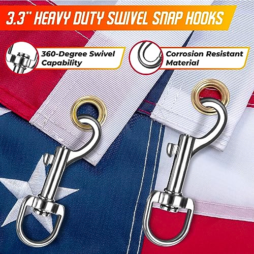 PAMAZY [Upgraded] 5/16” 100Ft Flagpole Rope Kit with 4 Pcs 3.3” Swivel Snap Hook - High Weight Bearing Anti-Tearing Utility Rope with Durable ZinC Alloy Swivel Hooks - Flag Pole Accessories Replacement Kit - Image 5