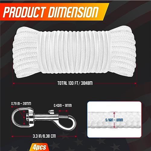 PAMAZY [Upgraded] 5/16” 100Ft Flagpole Rope Kit with 4 Pcs 3.3” Swivel Snap Hook - High Weight Bearing Anti-Tearing Utility Rope with Durable ZinC Alloy Swivel Hooks - Flag Pole Accessories Replacement Kit - Image 4