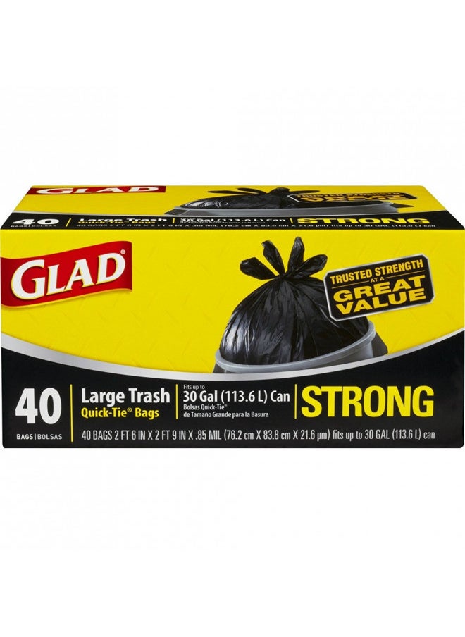 Glad Large Quick-Tie Trash Bags - Extra Strong 30 Gallon Black Trash Bag - 40 Count