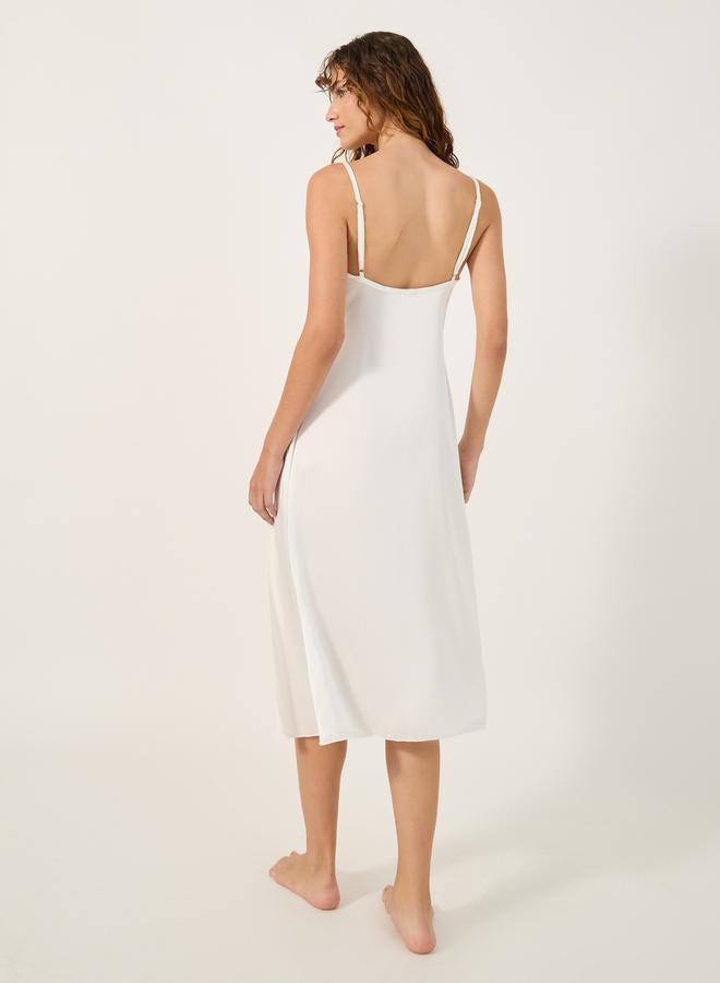 Styli Solid Cowl Neck Satin Midi Slip Dress with Lace Detail - Image 4