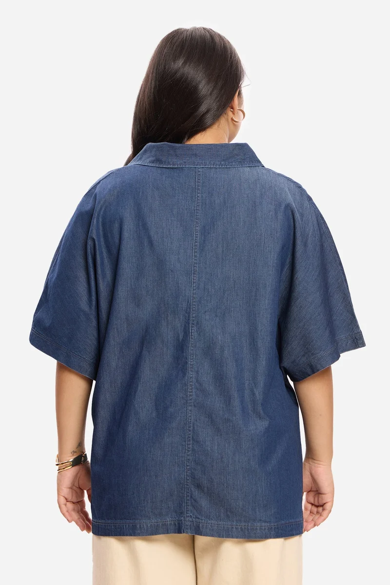 Virgio Blue Solid Cotton Denim Plus Size Popover for Women for Women | Best Price UAE