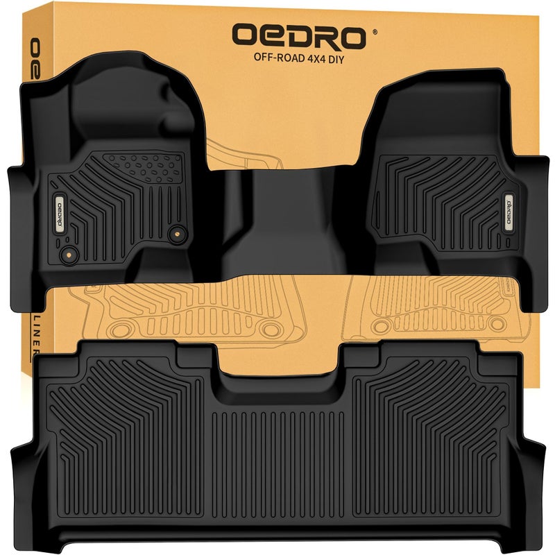 OEDRO Floor Mats Fits for 2017-2026 Ford F-250/F-350 Super Duty Crew Cab with 1st Row Bench Seat, with Under Storage Box, Custom Fit Black TPE All-Weather Protection Floor Liners - Image 1