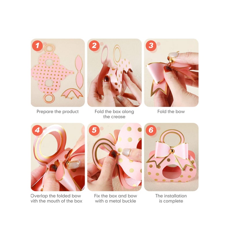 SOLARAE Wedding Favor Box, Party Favor Pink Candy Box, Wedding Cake Box for Guest Bridal Shower Favor Box Wedding Box Chocolate Treat Present Bag with Bow for Wedding Party (2.6x1.8x4.9 Inch 50Pcs) - Image 5