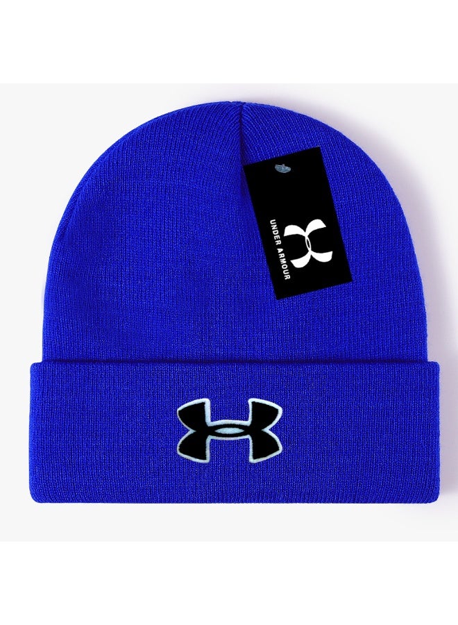 Under Armour Royal Blue Ribbed Knit Beanie (Black & White Logo)