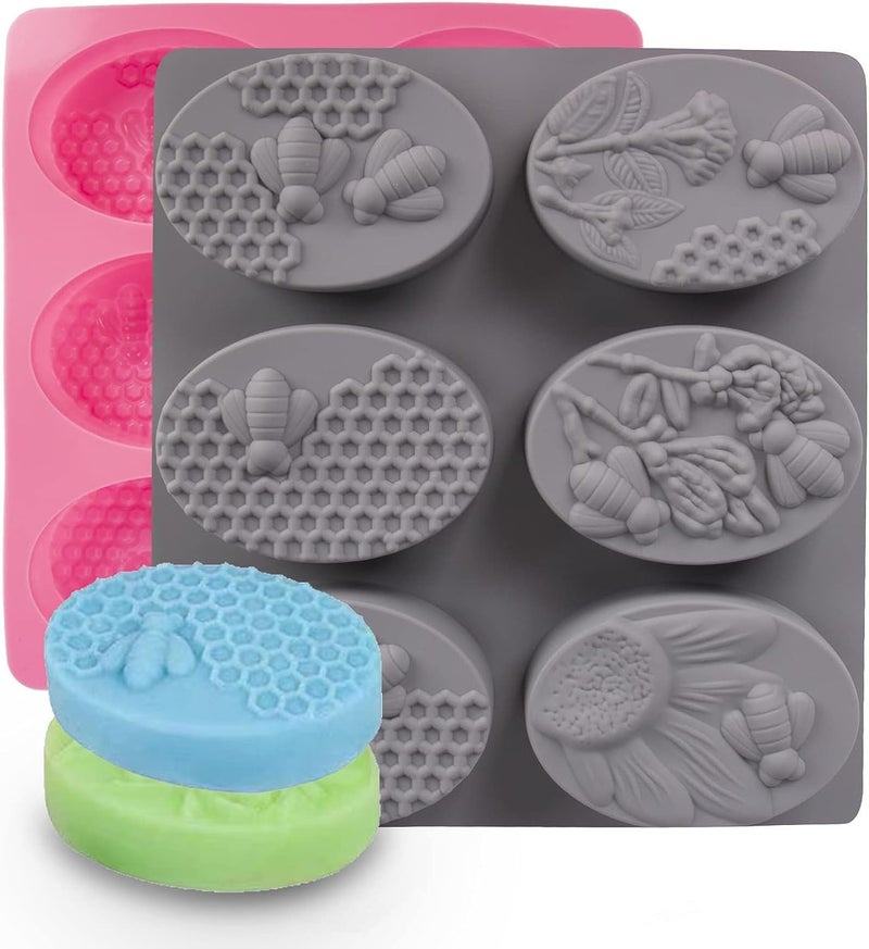 Undy Bee Silicone Mold Soap Moulds for Soap Making 3D Beehive Honeycomb Ice Cube Tray Mini Chocolate Cake Mold for Cookies Mousse Fondant Pudding Candle Muffin Baking Tray Mold 6 Cavity Pack of 2
