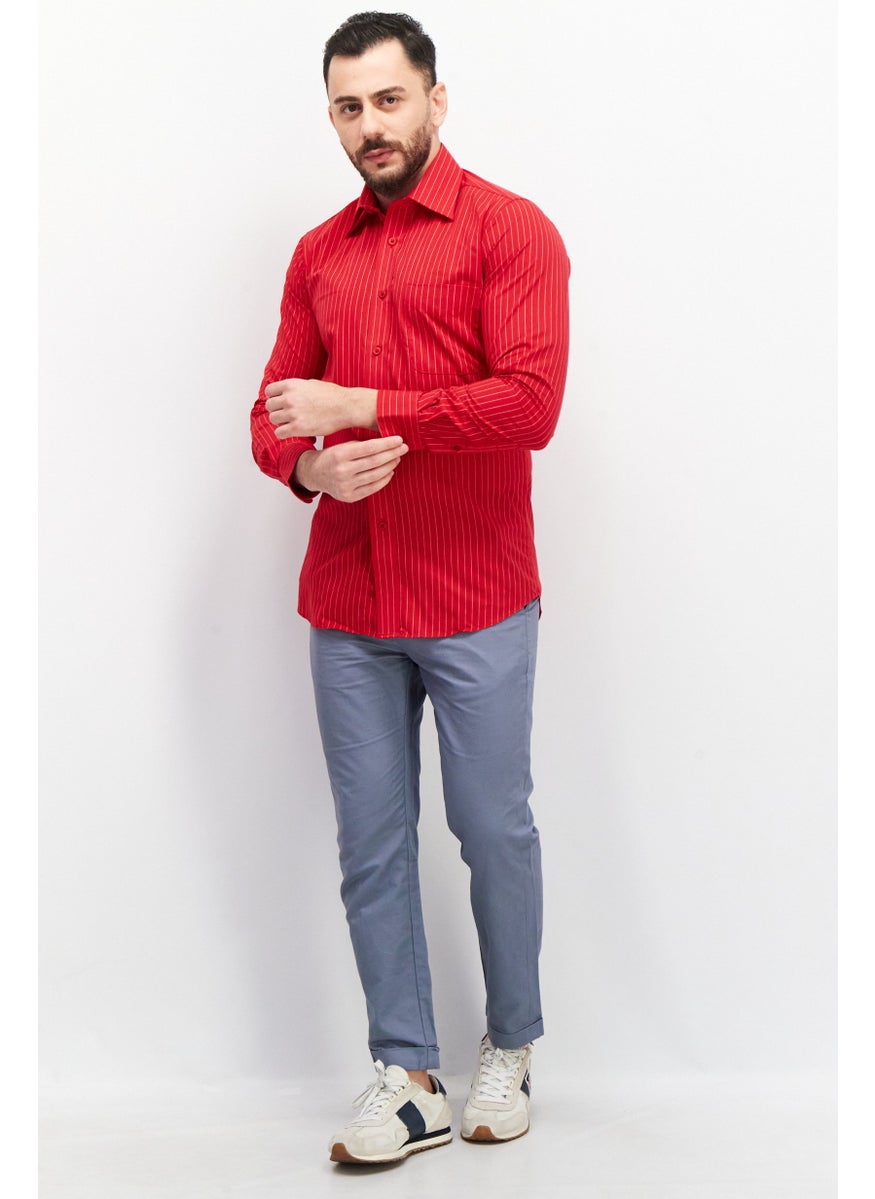 Men Regular Fit Stripe Long Sleeve Casual Shirts, Red - pzsku/ZED59872DFF27B7F26105Z/45/_/1737642538/62da17c0-f37e-43dd-b61a-dbc0c131d443