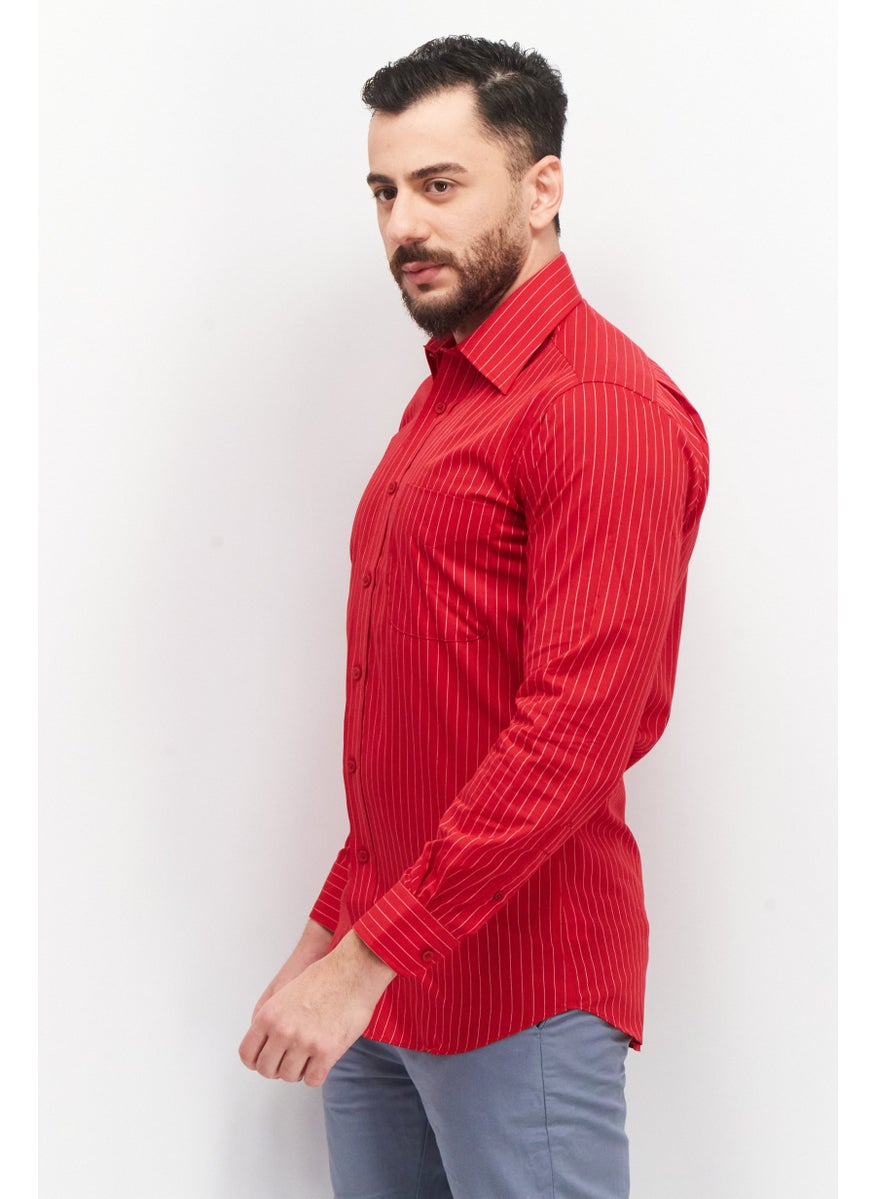 Men Regular Fit Stripe Long Sleeve Casual Shirts, Red - pzsku/ZED59872DFF27B7F26105Z/45/_/1737642542/08e91893-5d5b-4044-bfee-a73253daed66