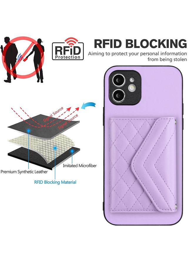 Zaboon Case For iPhone 11 Rhombic Texture Card Bag RFID Phone Case with Long Lanyard - Image 5