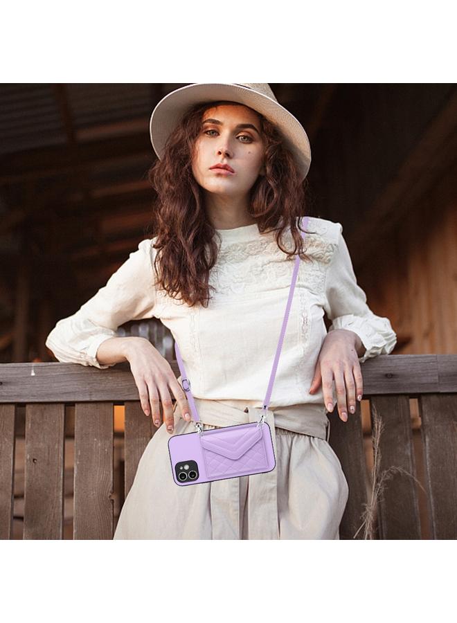 Zaboon Case For iPhone 11 Rhombic Texture Card Bag RFID Phone Case with Long Lanyard - Image 2