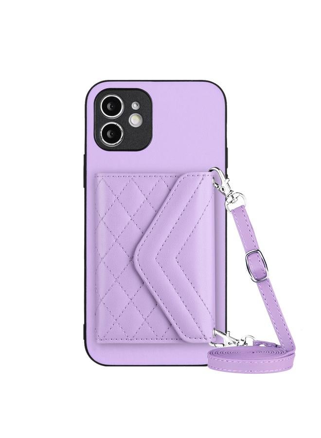Zaboon Case For iPhone 11 Rhombic Texture Card Bag RFID Phone Case with Long Lanyard - Image 1