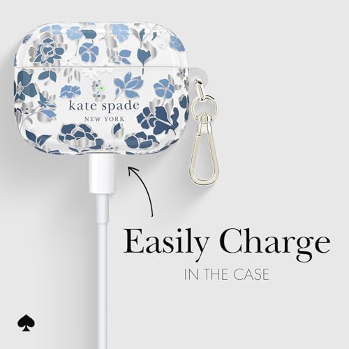 kate spade new york AirPods Pro Protective Case with Keychain Ring - Flowerbed Blue, Compatible with AirPods Pro 2nd / 1st Generation - Image 4