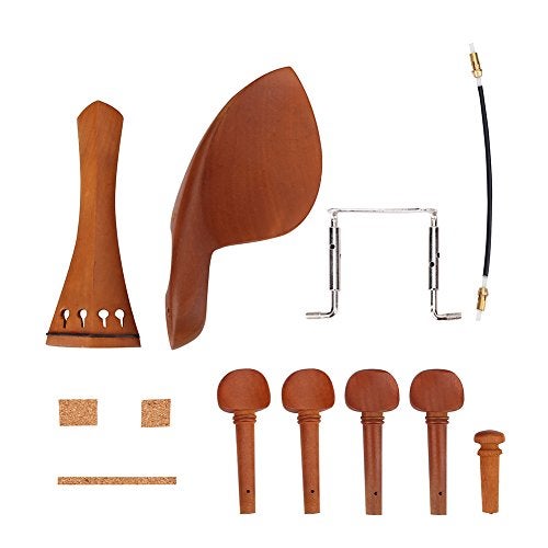 VGEBY 4/4 Wood Violin Parts with Chin Rest Endpin Tailpiece Cork Wood Tuning Pegs Screw Tail Gut Violin Accessory Kit Violin Accessories Violin Tailpiece Violin Tailpiece Chinrest For 4/4 Violin - Image 1