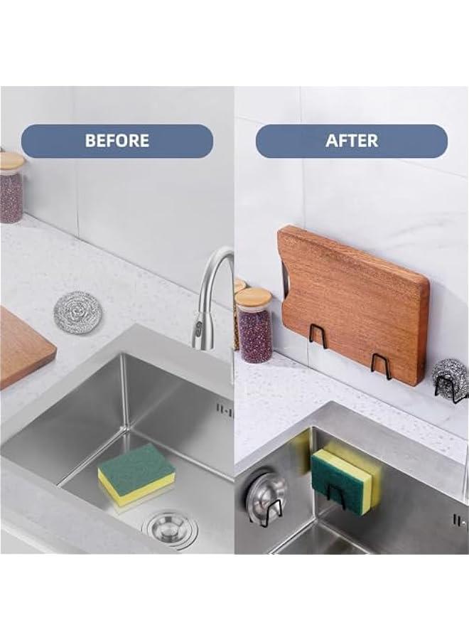 هوكور حامل اسفنجة لحوض المطبخ من بوكسونج، حامل حوض المطبخ مع لاصق قوي، ستانلس ستيل SUS304، مقاوم للماء وسريع الجفاف (عبوة من قطعتين) (اسود) - Image 2