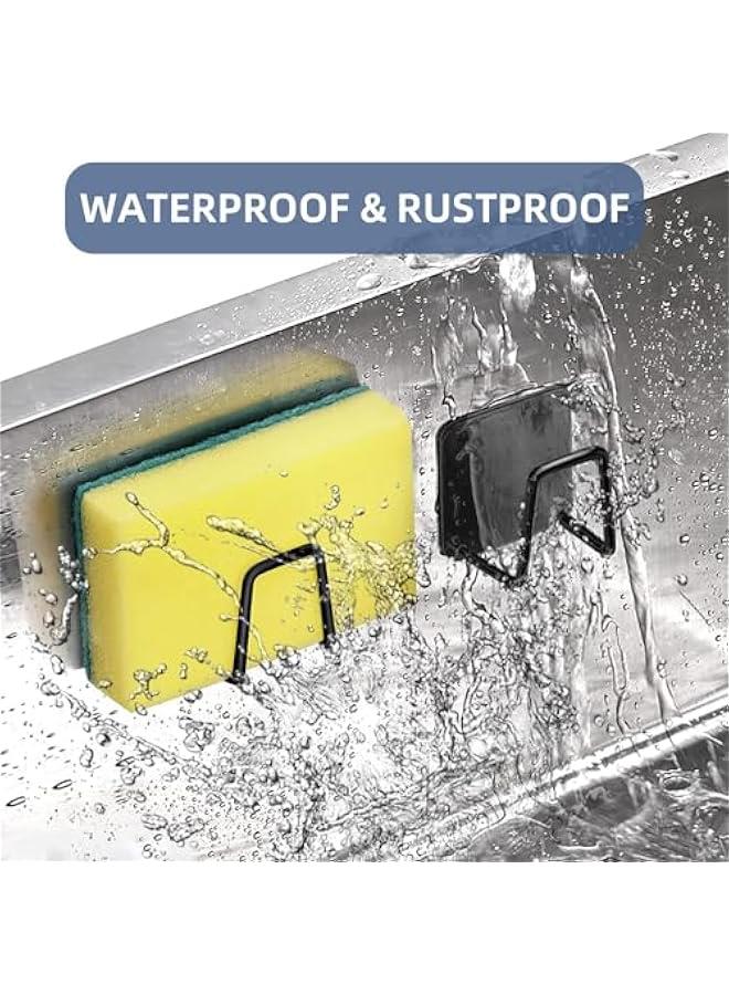 هوكور حامل اسفنجة لحوض المطبخ من بوكسونج، حامل حوض المطبخ مع لاصق قوي، ستانلس ستيل SUS304، مقاوم للماء وسريع الجفاف (عبوة من قطعتين) (اسود) - Image 3