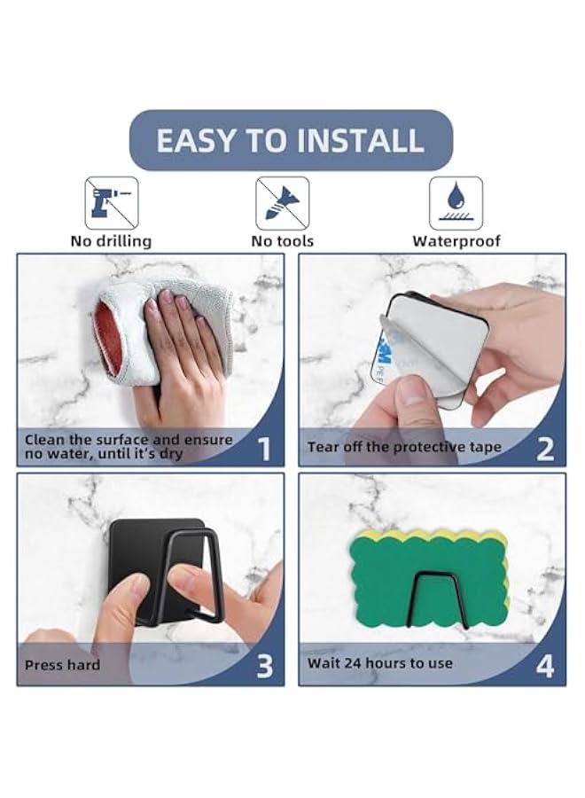 هوكور حامل اسفنجة لحوض المطبخ من بوكسونج، حامل حوض المطبخ مع لاصق قوي، ستانلس ستيل SUS304، مقاوم للماء وسريع الجفاف (عبوة من قطعتين) (اسود) - Image 5