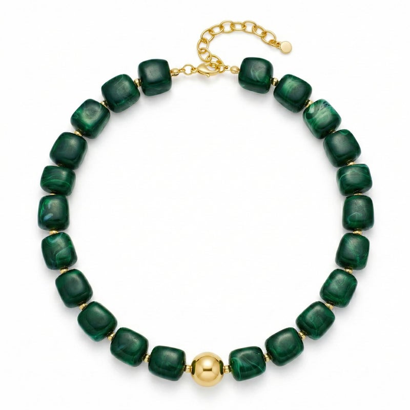 WOWORAMA Green Beaded Necklace for Women Trendy Chunky Statement Choker Necklaces Dark Green Large Square Resin Beads Necklace Y2k Boho Summer Jewelry - Image 1