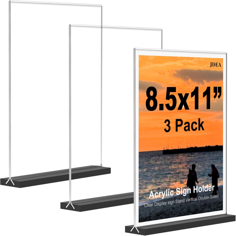 JDEA Acrylic Sign Holder with Black Base Desktop Display Holder for Homes Restaurants Offices Shops (3 Pack) - Image 1