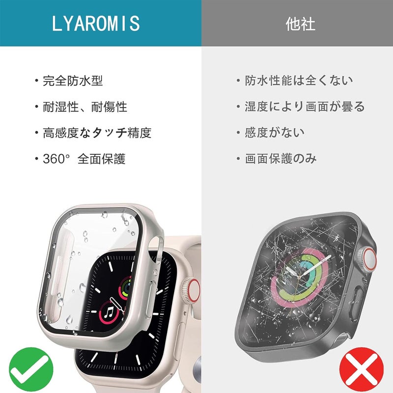LYAROMIS عبوة مكونة من 4 حالات لساعة Apple Watch، غطاء واقي مقاوم للصدمات مزود بحامي شاشة من الزجاج المقوى، مناسب للسلسلات 9/8/7/SE/6/5/4/3/2/1 (الألوان: أسود، شفاف، ذهبي وردي، 42 مم) - Image 3