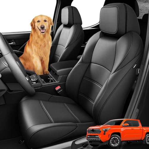 COTAZA Car Seat Covers for Toyota Tacoma 2024 2025 2026 Double Cab (Gas Only), Full Set All Weather Faux Leather Pickup Truck Accessories, Full Coverage Custom Seat Protectors for Tacoma SR SR5 TRD (Black) - Image 1