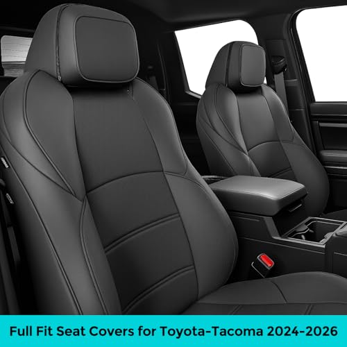 COTAZA Car Seat Covers for Toyota Tacoma 2024 2025 2026 Double Cab (Gas Only), Full Set All Weather Faux Leather Pickup Truck Accessories, Full Coverage Custom Seat Protectors for Tacoma SR SR5 TRD (Black) - Image 2