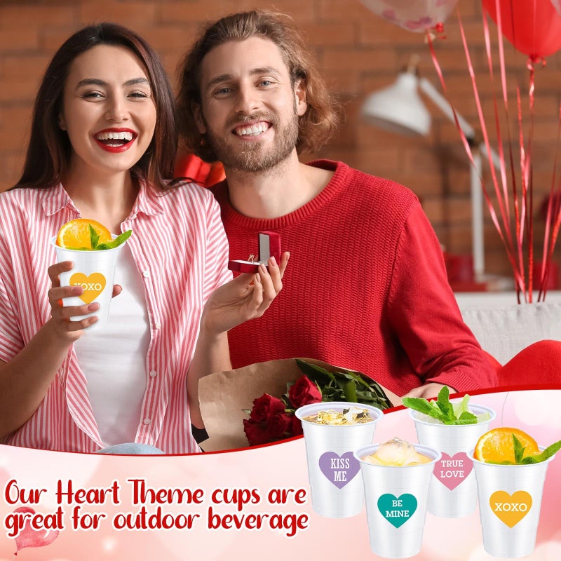 Potchen 36 Pcs 16 oz Valentines Day Plastic Cups Conversation Heart Disposable Cups Valentines Cups Bulk Love Heart Cups for Anniversary Party Supplies Decorations(White) - Image 5