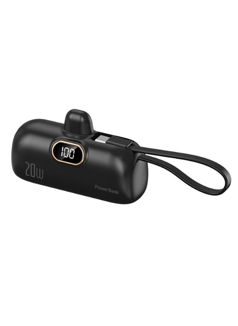 Generic 5000mAh, 10W fast charge, T186 mini capsule power bank, Apple version, Type-C version, compatible with iPhone, Huawei multiple models, black  - Image 1