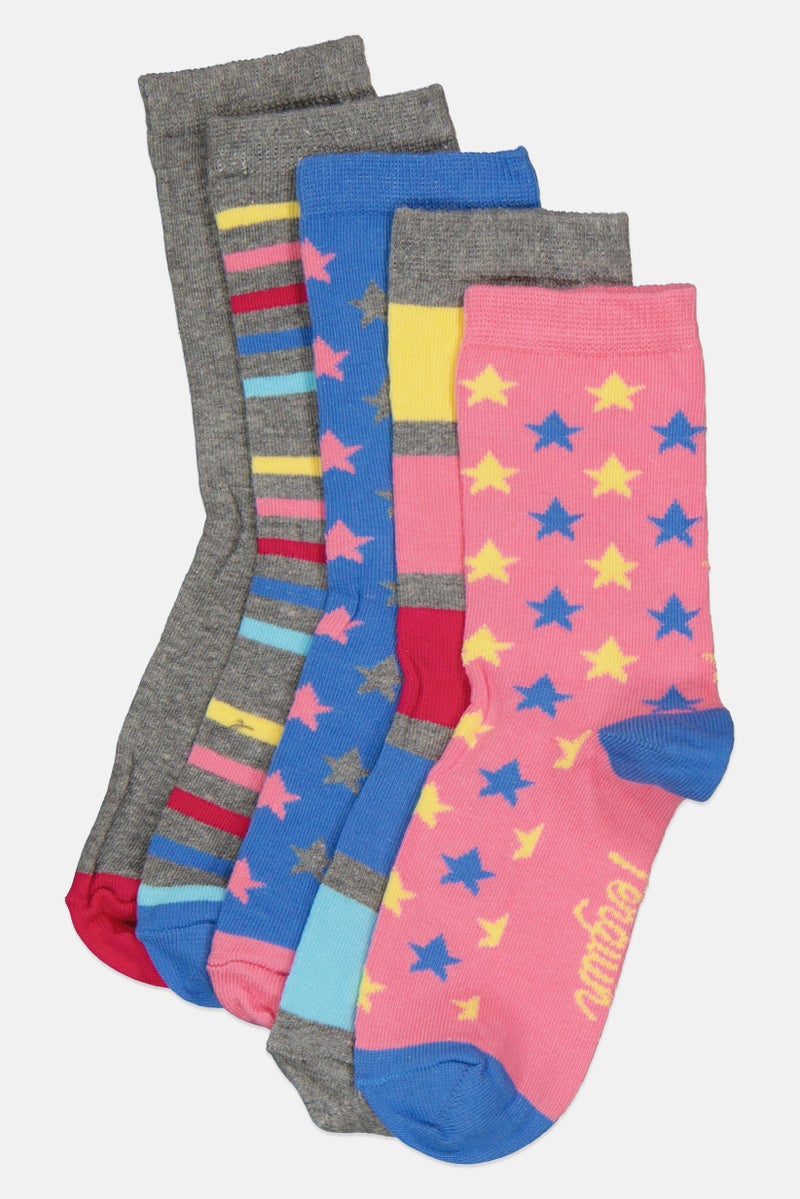Original Penguin Kids Girl 5 Pairs Allover Print Ankle Socks, Multicolor - Image 1