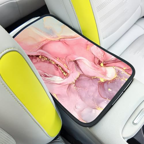 Adastrah Car Armrest Box PadPink Marble Car Armrest Pad Car Armrest Cover Protector for Most Vehicle SUV Truck Car - Image 1