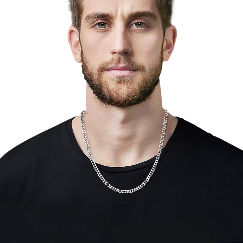 Fiusem Silver Tone Cuban Link Chain for Men, 5mm Mens Chain Necklaces, Stainless Steel Chain Necklaces for Men Women, 24 Inch - Image 2