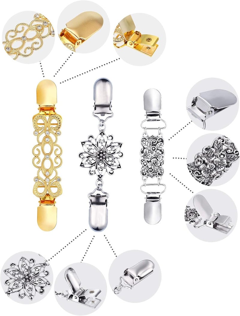 Bukela 3 Pcs Vintage Dress Cinch Clips Shirt Clips Sweater Cardigan Shawl Clip for Women Brooch Clip 3 Style - Image 5