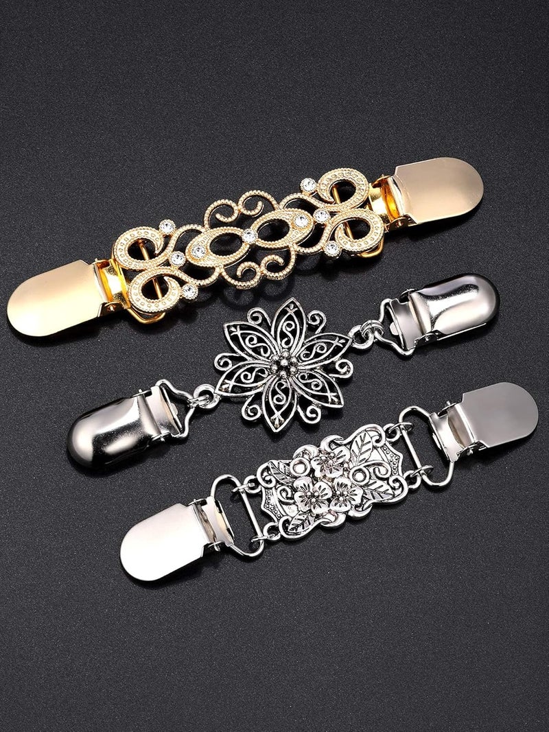 Bukela 3 Pcs Vintage Dress Cinch Clips Shirt Clips Sweater Cardigan Shawl Clip for Women Brooch Clip 3 Style - Image 3