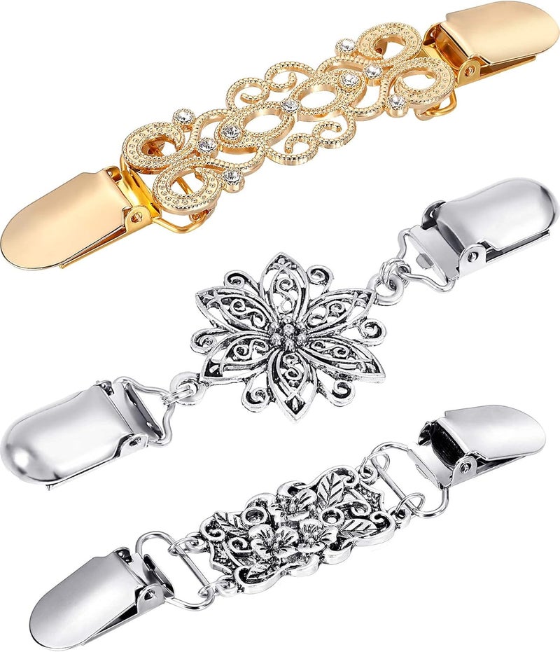 Bukela 3 Pcs Vintage Dress Cinch Clips Shirt Clips Sweater Cardigan Shawl Clip for Women Brooch Clip 3 Style - Image 1