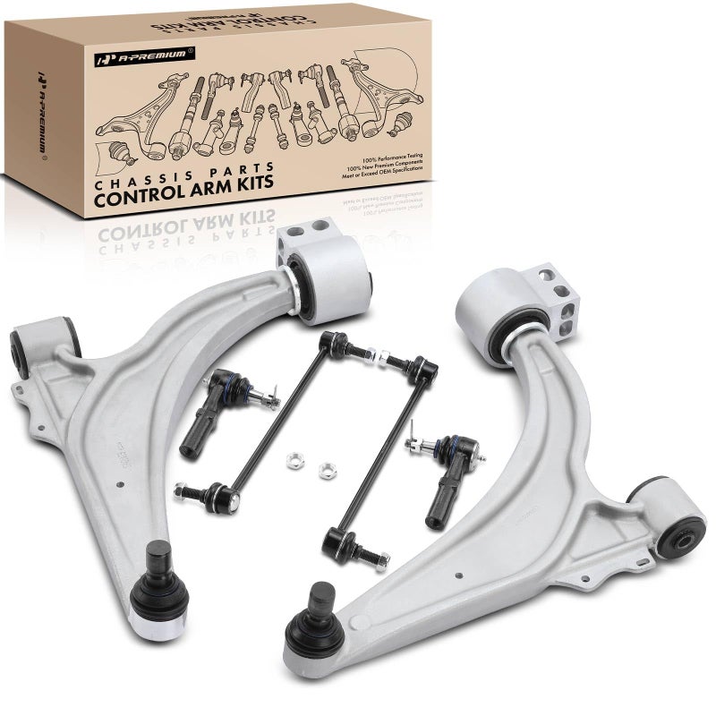 A-Premium طقم APremium من 6 روابط تحكم أمامية سفلية ووصلة قضيب التوازن ونهاية قضيب التوجيه الخارجي متوافق مع شيفروليه كروز 2011-2015 كروز ليمتد 2016 فولت 2011-2015 بويك فيرانو 2012-2017