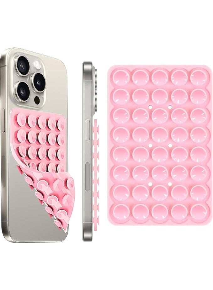 جراب هاتف من السيليكون مزدوج الجوانب مع قاعدة شفط قابلة للفصل، مقبض هاتف لاصق بقوة شفط أعلى لهاتف iPhone، حامل ملحقات الهاتف بدون استخدام اليدين للصور الشخصية ومقاطع الفيديو (وردي) - Image 1