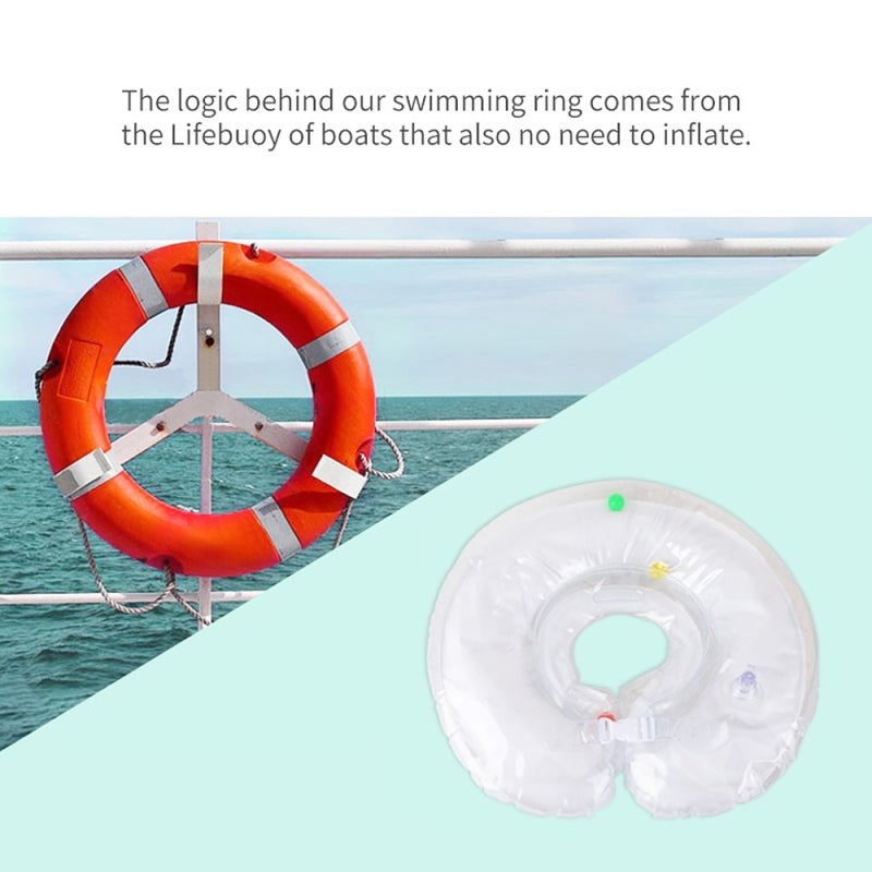 Baby Float Neck Ring: Blue Medium, Non-Inflatable Pearl-Foam Core - Premium 3D Skin-Friendly Cloth, Ergonomic Balanced Design for 0-6 Month Bathtub Bathing - Image 3