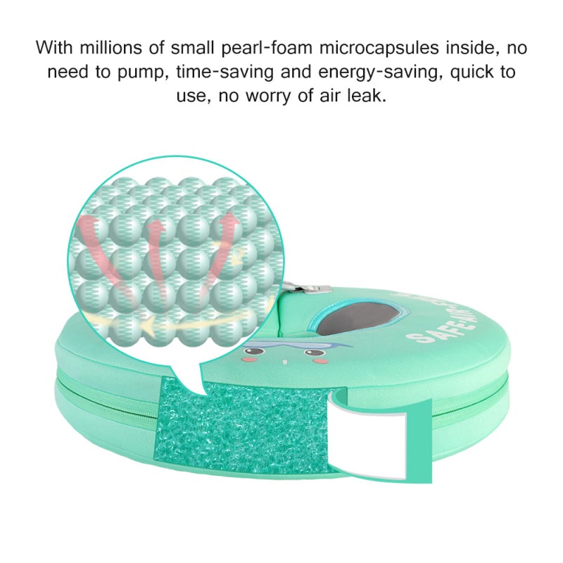 Baby Float Neck Ring: Blue Medium, Non-Inflatable Pearl-Foam Core - Premium 3D Skin-Friendly Cloth, Ergonomic Balanced Design for 0-6 Month Bathtub Bathing - Image 2